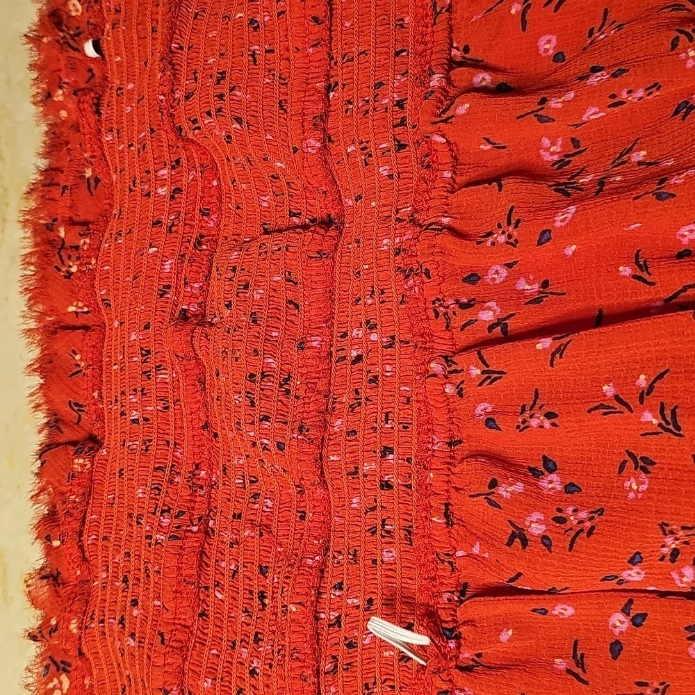 Free People Womens Tied Square Keyhole Neckline Red Floral Polyester Blouse M - Picture 8 of 8